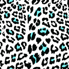 Leopard spot pattern with blue spots on white background
