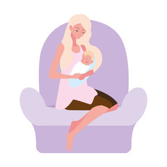 woman with baby sitting on the sofa