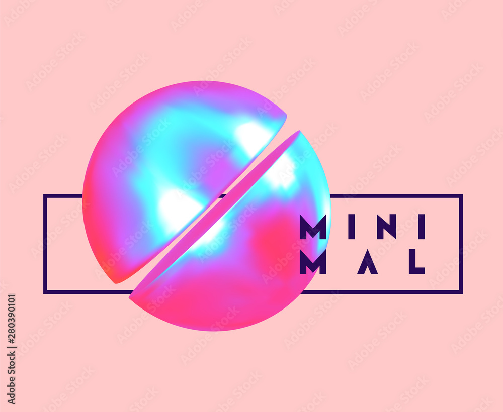 Poster abstract geometric background with ball and spheres. minimal trendy poster and banner. realistic met