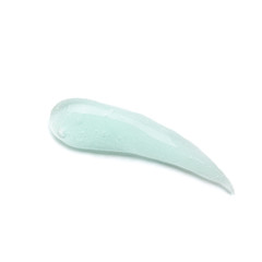 A drop of blue gel for washing your face with bubbles. Isolated on a white background. Cosmetic texture, face and body care.