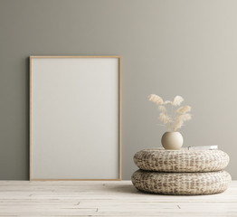 Fototapeta na wymiar Mock up poster in home interior with minimal decor, Scandinavian concept, 3D render