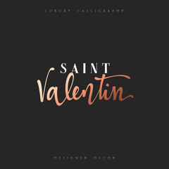 Happy Valentines Day. lettering French Inscription handmade. Saint Valentin. Stylish, modern, luxury calligraphy. Phrase for design of brochures, posters, banners, web. World festival of love