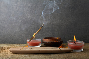 Incense stick and smoke from incense burning. Beautiful smoke. Aromatherapy