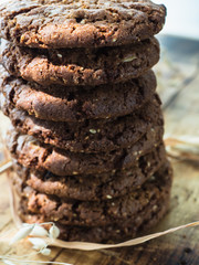 oatmeal cookies oats and milk on a wooden background