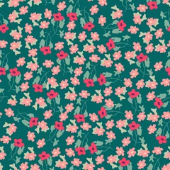 Tapeten Kleine Blumen Abstraktes, nahtloses Muster aus niedlichen handgemalten einfachen Blumen für Textilien, Bettwäsche, Kleidung