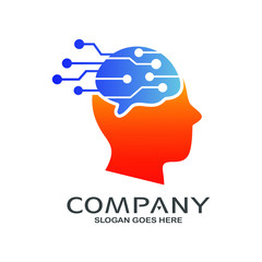Human Head Tech Logo Vector