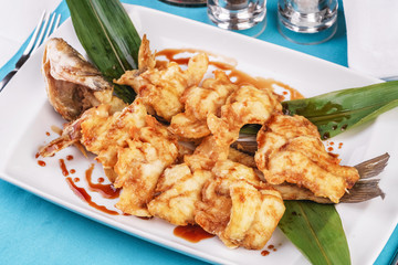  Nuggets fried in sea fish oil with bamboo according to the Georgian recipe. Mediterranean cuisine