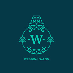Elegant emblem for wedding salon, jewelry. Vector illustration