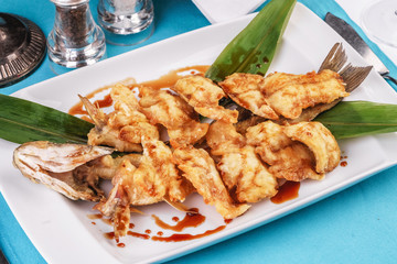  Nuggets fried in sea fish oil with bamboo according to the Georgian recipe. Mediterranean cuisine