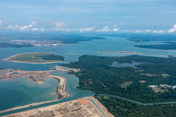 Aerial view at Singapore- Malaysia border