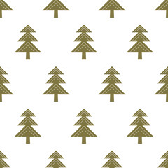 Winter vector seamless pattern with geometric Christmas tree in green on white background.