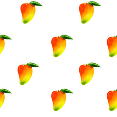 Watercolour original mango pattern on black background