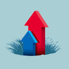 The upward arrow is in the trap. Isolated on blue background.