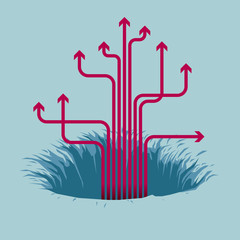 The upward arrow is in the trap. Isolated on blue background.