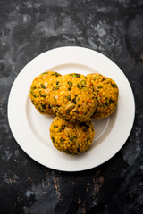 Jumbo Boondi Laddu mixed with dry fruits also know as laddoo/ ladoo/ laddo or Sweet dumplings made during festivals or weddings