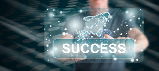 Man touching a success concept
