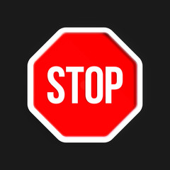 Stop red sign 3d rendering illustration. Warning stop symbol isolated on black background.