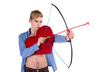Fototapeta premium Young attractive cupid. Love and romance. Funny guy. 