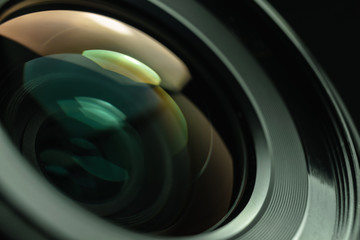Close up beautiful camera lens background. Macro view.