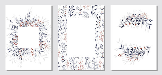 Set floral ornament card template leaves floral frame