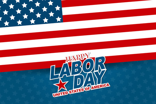 Happy Labor Day backgrpund template for flyer, brochure, ad, magazine, book. USA national holiday design concept with flag for business promo. Vector illustration.