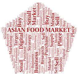 Asian Food Market word cloud. Vector made with text only.