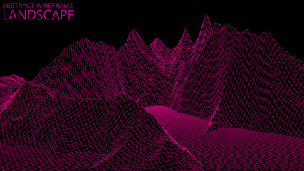 Vector wireframe 3d landscape. Technology grid illustration. Abstract futuristic background.