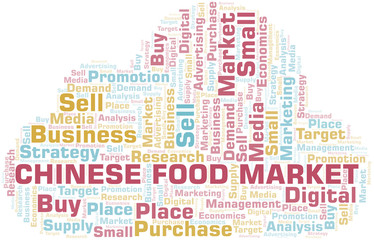 Chinese Food Market word cloud. Vector made with text only.