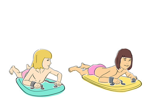 kids surfing on boards, summer fun clip art preview
