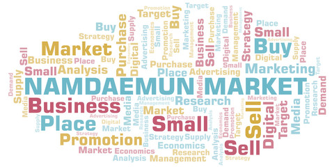 Namdaemun Market word cloud. Vector made with text only.