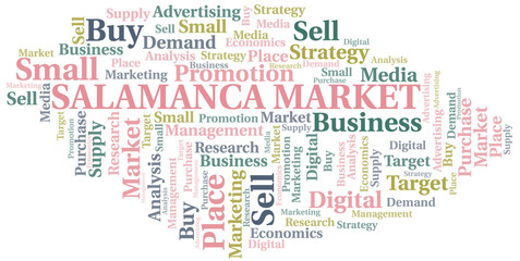 Salamanca Market word cloud. Vector made with text only.