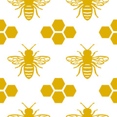 Stoffe zum Nähen Seamless Honey Bee Pattern. Endless Background with Honeycomb.