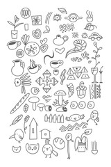 Hand drawn set of doodle outline icons
