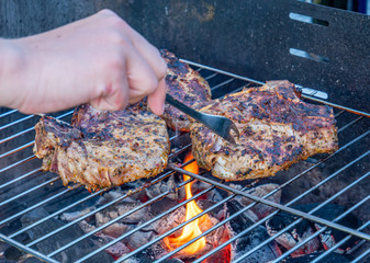 Grillzeit im Garten mit Steak