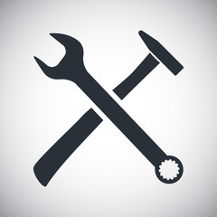 Hammer and Spanner icon with long shadow. Chess transparent background.