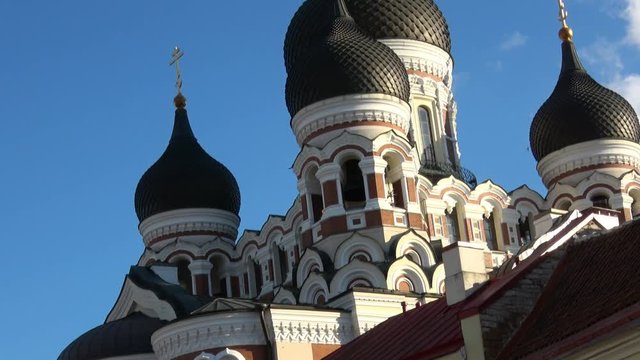Tallinn, Estonia, June 9, 2019. View of grandest ortodox cupola of Alexander Nevsky Cathedral in old town of Tallinn.