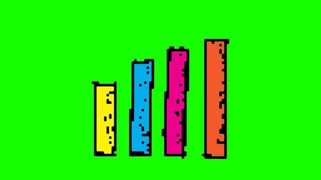digital pixel art animation green screen with theme of chart