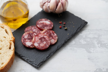 typical spanish smoked sausage salchichon