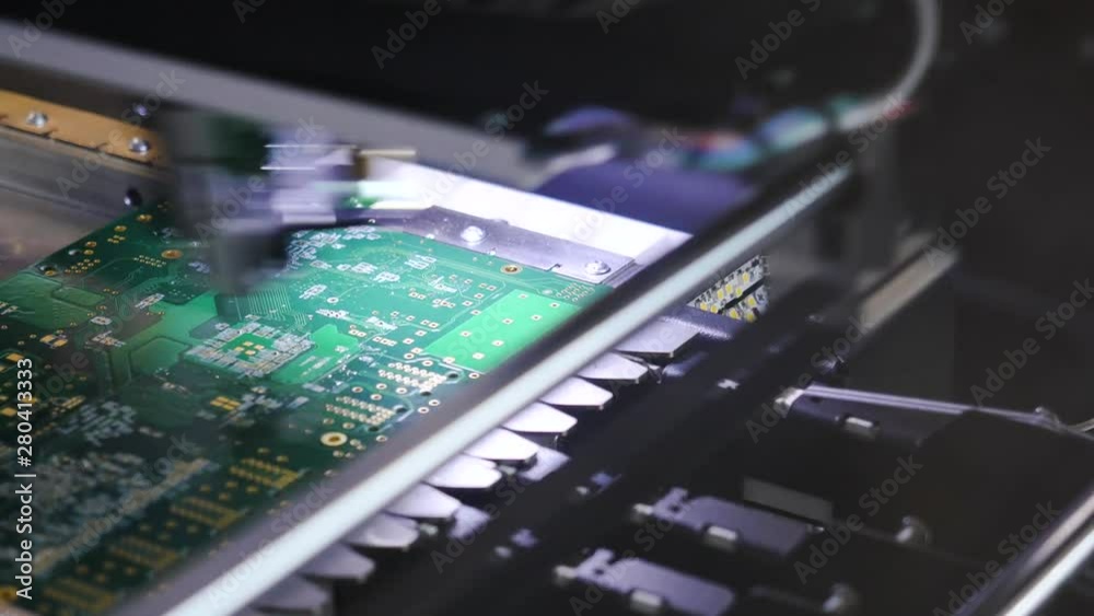 Poster electronic circuit board close up. media. process of creating an electronic chip. automatic operatio