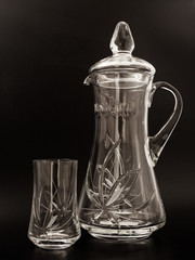 crystal glass carafe on black background 2019 wine