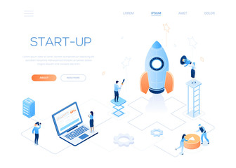 Startup - modern colorful isometric vector web banner