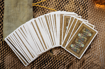 Tarot cards with special bag. studio shot