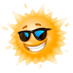 Cartoon sun in sunglasses, isolated on white background.