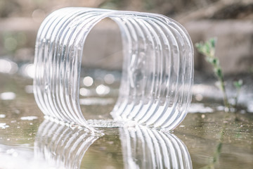 Close up of a piece of transparent plastic,