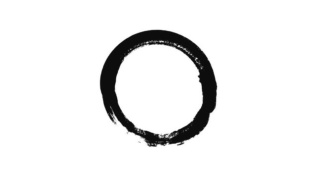 Abstract animation of drawing a circle with a brush. Animation. Circle drawn in black ink on a white background