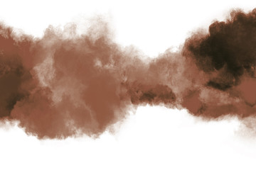 Brown powder explosion isolated on white background.