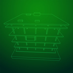 Building under construction. Build house construct in process. Wireframe low poly mesh vector illustration