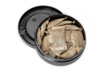  Swedish snus, Chewing tobacco , Swedish nicotine , Chew tobacco , Swedish tobacco.  A box of Snus, a moist powder tobacco product .