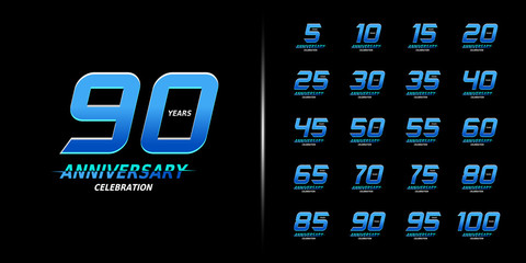 Set of trendy anniversary logotype. Modern anniversary celebration icons design for company profile, leaflet, magazine, brochure poster, web, invitation or greeting card.
