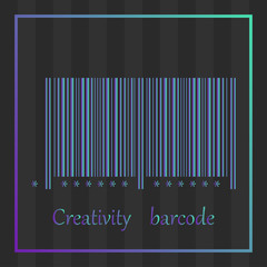 Barcode with color gradient and text creative. Vector illustration on a striped transparent background.